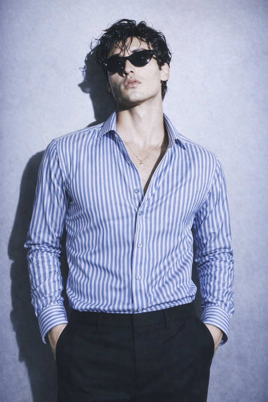 Camicia  Elegante a Righe celeste chiaro