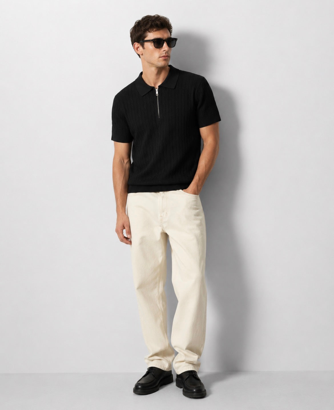 Polo uomo nera con zip elegante casual