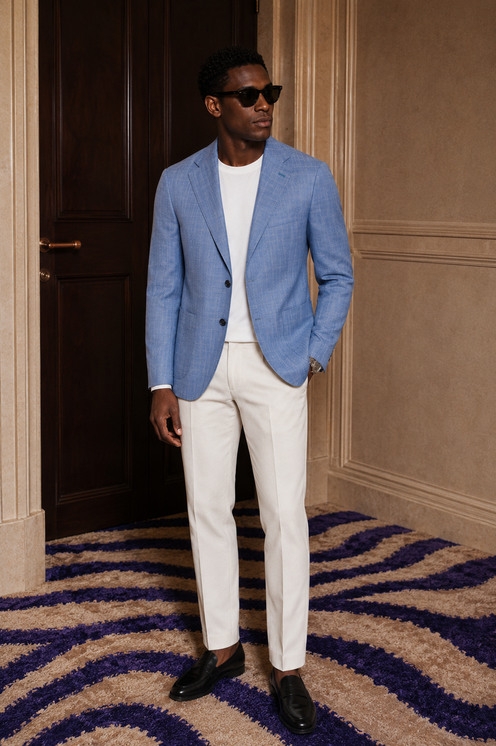 Blazer Uomo Azzurro Elegante Slim  Fit