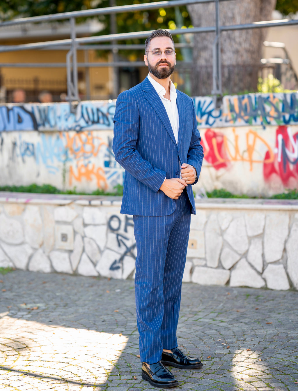 Abito Uomo Gessato Blu