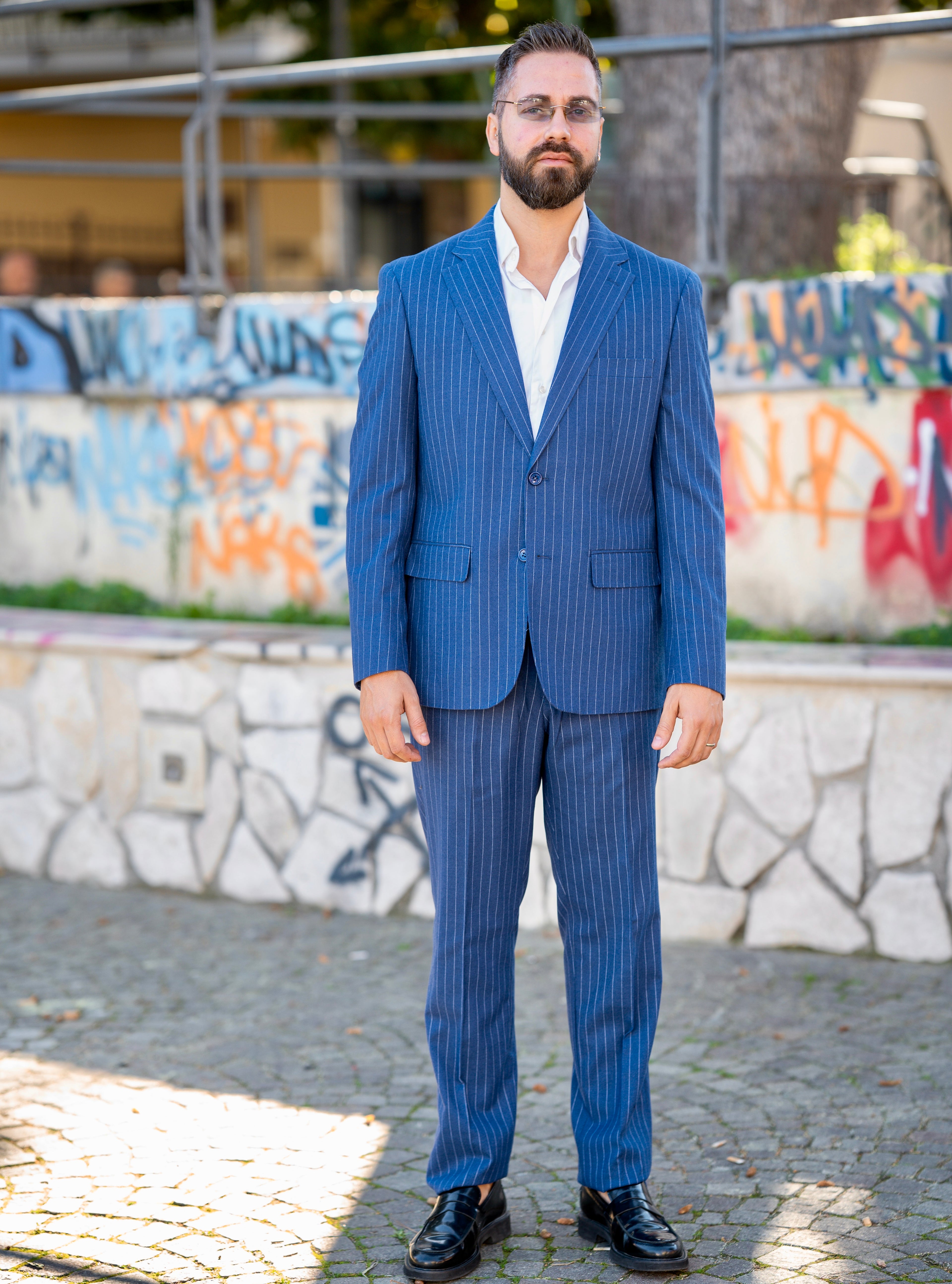 Abito Uomo Gessato Blu